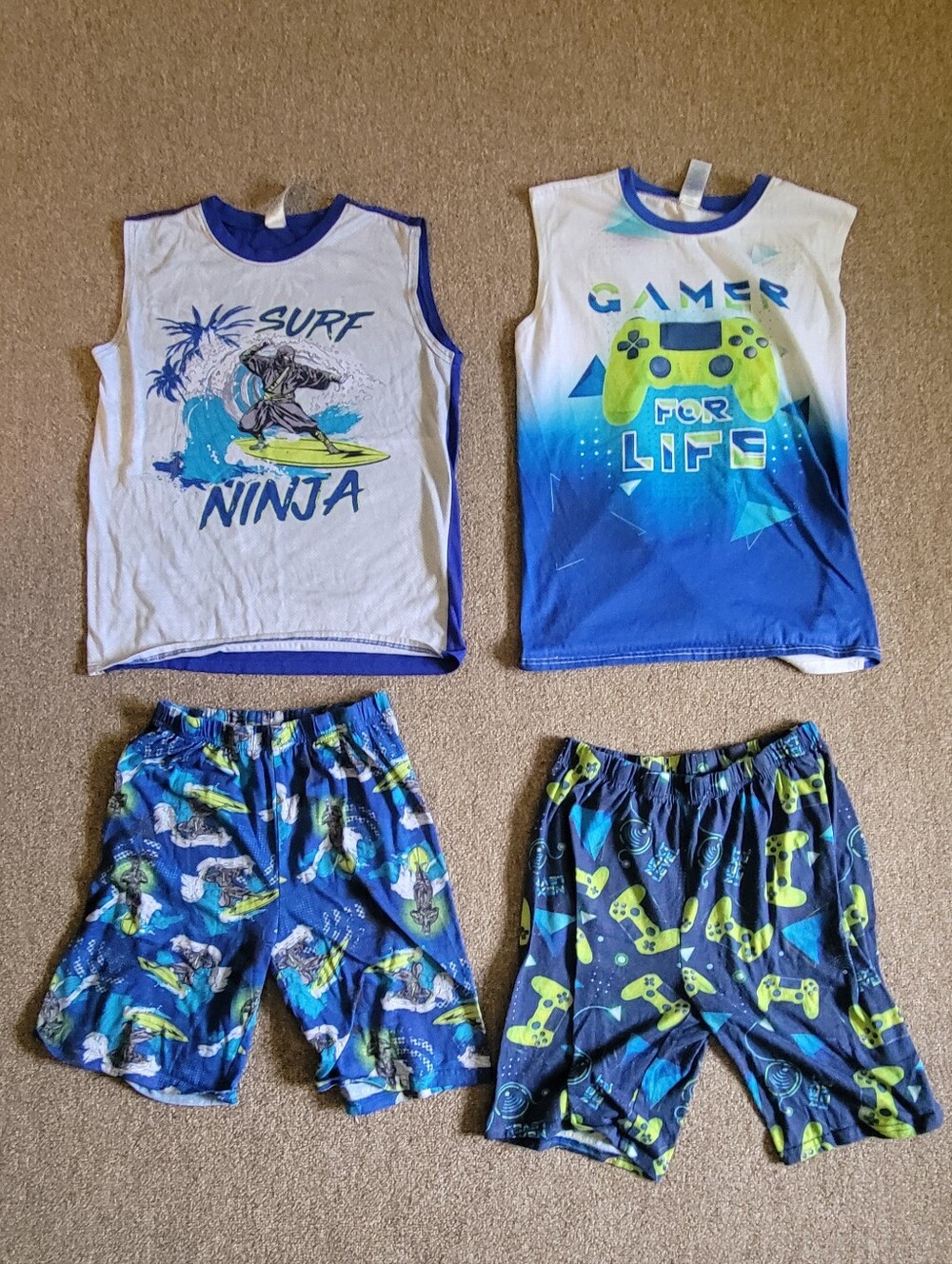 Bundle of 2 Boys Size XXL 16 Place Matching Pajama Tank Shorts Sets